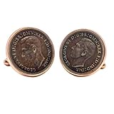  Gemelos para camisa: Genumis Georgius VI - Moneda 1 farthing 1937-1948 Reino Unido - Color Oro Rosa - 20 mm