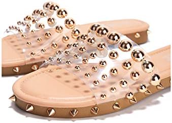 Cape Robbin Zacara Sandals Slides for Women, Studded Womens Mules Slip On Shoes - Nude Size 9 | Image 1