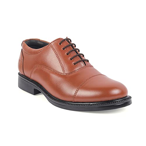 Image of XHUGOY Medium Range Police Oxford Complete-Leather Shoe for Men in Black N TAN (RED) Colour