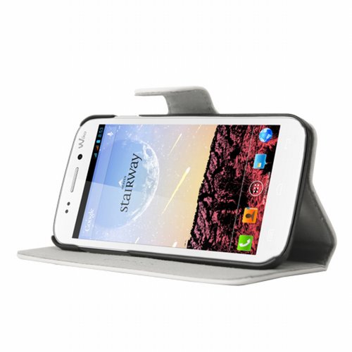 Mocca Design ERWIST1 Etui Folio Luxe en Simili Cuir pour Wiko Stairway Blanc