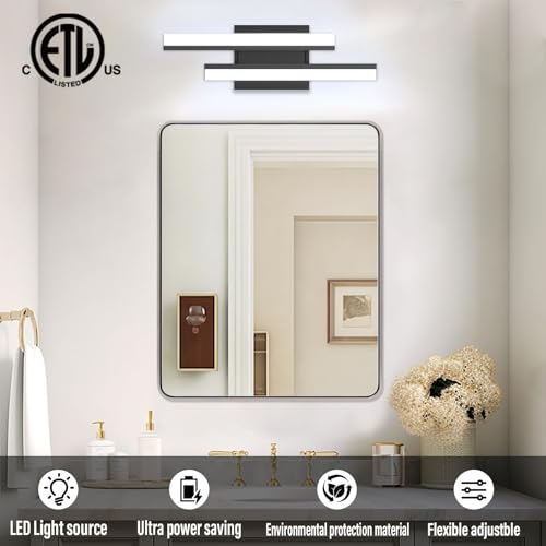 Image of Modern Bathroom Light Fixtures Over Mirror: ETL Certified 18-Inch Retractable Vanity Light Bar for Bathroom, Dimmable LED Black Bathroom Lamp IP44 - Wall Light Fixture 5700K Cool White(1 Pack)