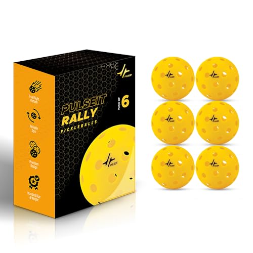 Image of PulseITRally Outdoor Pickleball Balls Set of 6 | 40 Precision Holes, Stable True Flight & Consistent Bounce | Durable High Visibility Pickle Balls for Training, Practice & Competition | Yellow