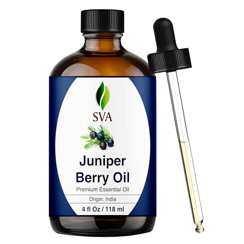 Image of SVA Juniper Berry Essential Oil 4 Fl Oz - for Diffuser, Skin & Hair Care - Ideal for Massage & DIY Blends - with Dropper
