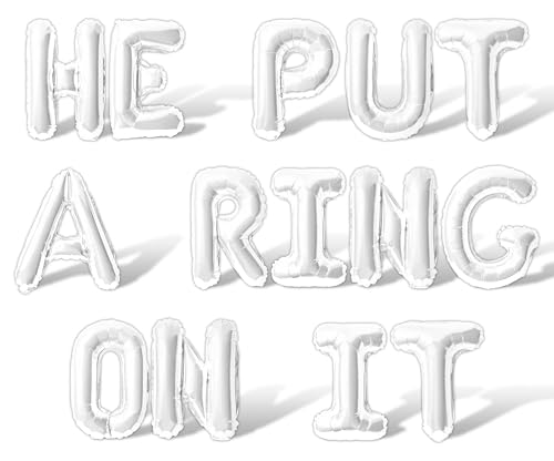 Letter Balloons - HE PUT A RING ON IT 16" Inch Alphabet Letters Foil Mylar Balloon Engagement Party Banner (White)