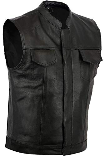 Chaleco de piel para moto comodo Bikers Gear Australia para llevar parches y abrigar el pecho