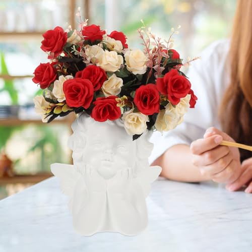 Pot de fleur mignon avec figurine d'ange léger en résine blanche durable
