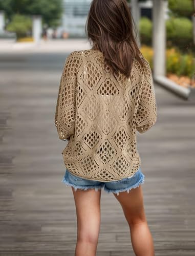 Image of NASKY Women's Casual Knit Pullover Hollow-Out 3 /4 Batwing Sleeve Lightweight and Comfortable Boho Chic Summer Sweater