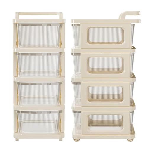 Image of Heavy Duty Plastic Storage Drawer with Wheels | Modular Cabinet for Bedroom, Office, Home or Classroom| Chest of Drawers Organiser for Cosmetics, Kitchen items, Toys (White Transparent, 4)