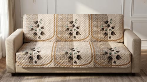Image of KINGLY Quilted Velvet Sofa Cover Beige 3+3 6 Seater Anti Skid Pipe