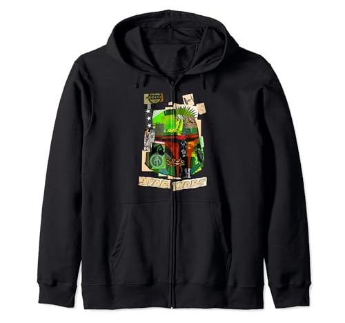 Sweat à capuche zippé Star Wars Boba Fett Cutout Collage en coton noir