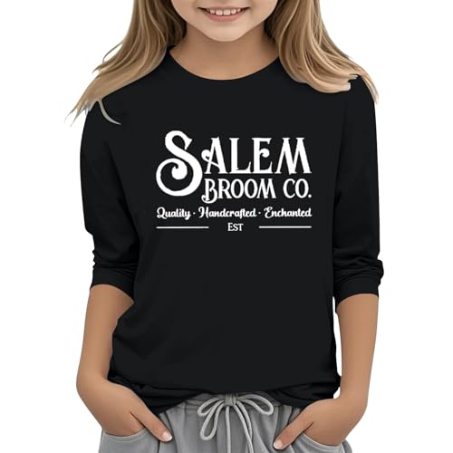 Kids Girls 3/4 Sleeve Trendy T Shirts Kids Halloween Crewneck Sweatshirt Teens Funny Letter Printed Cute Pullover Tops4