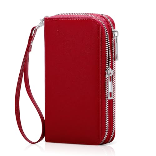 Image of Cellphone Wallet for Women Dual Zipper Long Purse with Removable Wristlet