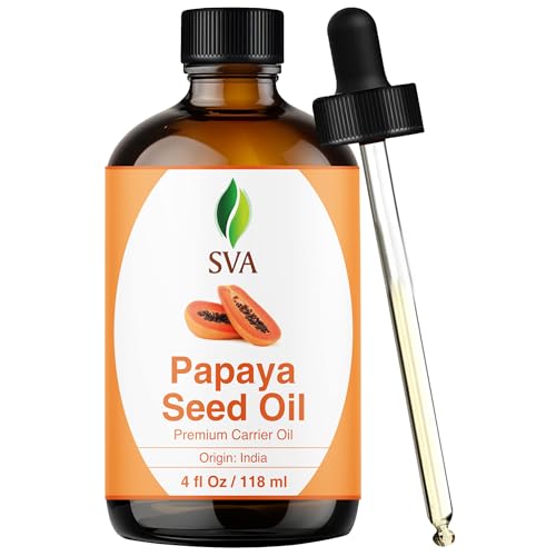 Image of SVA Papaya Seed Carrier Oil, Glass Bottle with Dropper, 4 Fl Oz (118 ml) | Papaya Seed Oil for Face Care, Skin Care, Facial Oil, Hair Care, Scalp Massage, Body Massage, Dilution & DIY Beauty Blends