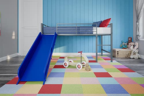 Dhp Junior Twin Metal Loft Bed With Slide, Multifunctional Design, Silver With Blue Slide #TOP2