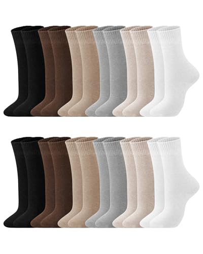 Image of Shihanee 12 Pairs Neutral Socks for Women Fuzzy Thermal Brown Crew Boot Socks Casual Aesthetic Slouch Warmer for Athletic Fall Boot Essentials