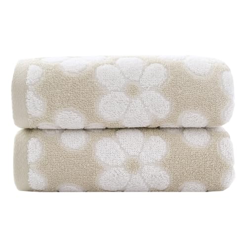 Pidada Hand Towels Set of 2 Floral Pattern 100% Cotton Soft Absorbent Decorative Towel for Bathroom (Brown)