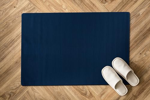 Luul Home Non Slip Navy Solid Rubber Back Thin Landing Mat for Staircase 3x3 for Entryway, Rug for Bathroom, Stain Resistant Easy Cleaning Non Shedding Carpet Navy 3 x 3