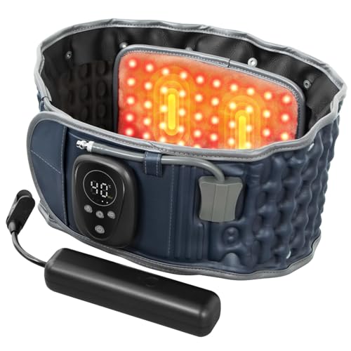 HONGJING Massage Decompression Belt with Red Light for Lower Back Pain Relief Heated Lumbar Support Brace Inflatable Back Reliever with Electric Pump One Sizes Fits 29-49 Waist