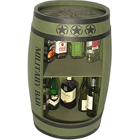 Military Barrel Barrel Handmade Wooden Barrel Shelf Green Military Barrel with Military Lettering Wine Rack Gift for Men and Military Fans - Rustic Home Bar Cover
