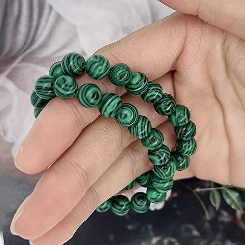 HUJUON 2Pcs Natural Malachite Bracelet Set,Handmade Gemstone Malachite Stone Beaded Stretch Bracelets Yoga Natural Stone Beads Bracelet for Women Men4
