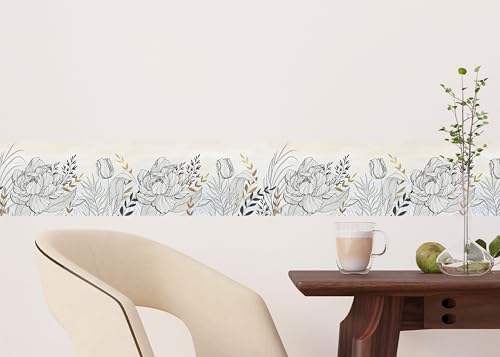AG Design Selbstklebende Bordüre Blume, AWB 8420 | Wasserfest Dekoration für Wände, Möbel, Tapeten, Wandverkleidungen und Türen, Folie, Mehrfarbig | Breite 500 cm x Höhe 13.8 cm