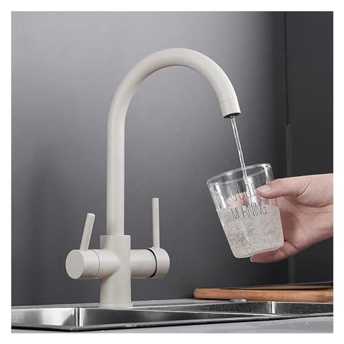 Grifo de cocina de latón mezclador de agua caliente y fría con tres vías integradas 6