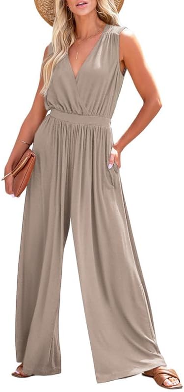 Dokotoo Sleeveless Jumpsuit Wrapped V Neck Elegant for Womens Dressy Casual 2025 One Piece Romper Outfits