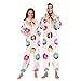 Poeticcity Couples Matching 1 PC Pajama, Unisex Soft Fleece Zip Up Hooded Pjs Jumpsuit Sleepwear Playsuit Lounge-wear(XXL) Seamless Colorful Sweet Donuts on Pink