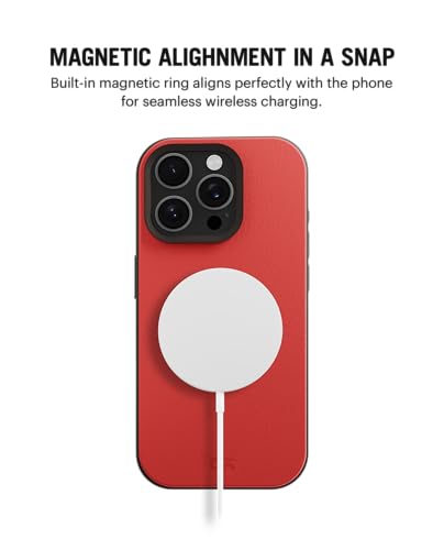Image of DailyObjects Leatherite Case for iPhone 15 Pro Max Compatible with MagSafe Wireless Charging | Crimson-Grey Hybrid Magnetic Back Cover