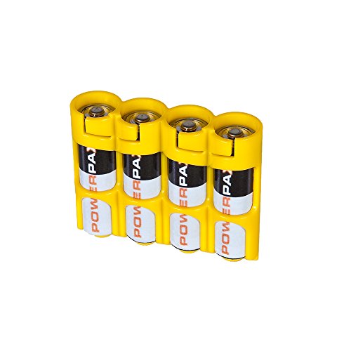 Storacell SLAACY by Powerpax SlimLine AA Battery Caddy Yellow, Holds 4 Batteries