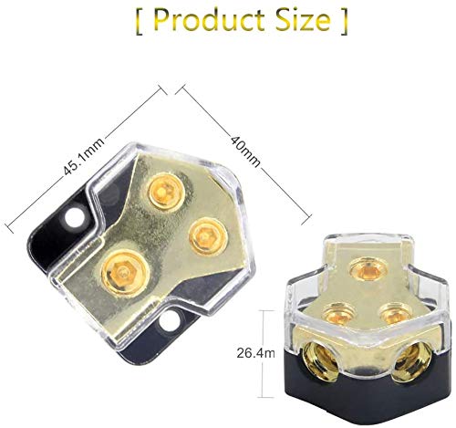 Rkurck Power Distribution Block, 2 Way 0/2/4 Awg Gauge In, 4/8/10 Gauge Out, 2 Way Car Audio Stereo Amp Distribution Connecting Block For Audio Splitter (1 In 2 Out) With Screw Sets 2 Pack #TOP1