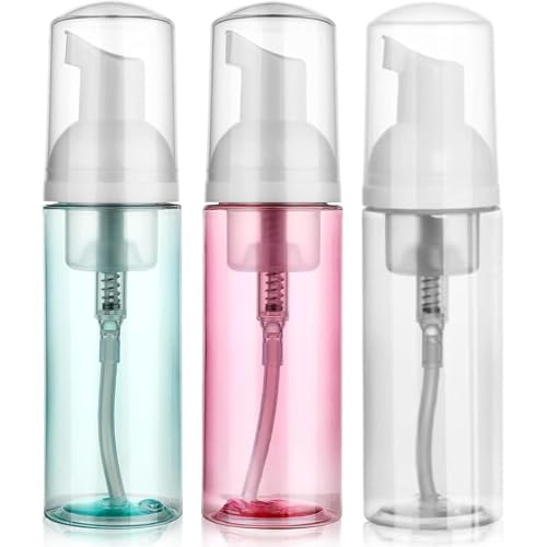 3 Pack Foam Pump Bottle Travel 60 ml/2 oz Small Size Mousse Foaming Soap Dispenser Clear Plastic Foam Soap Dispenser Mini Empty Refillable Pump Containers(Mixed Color)