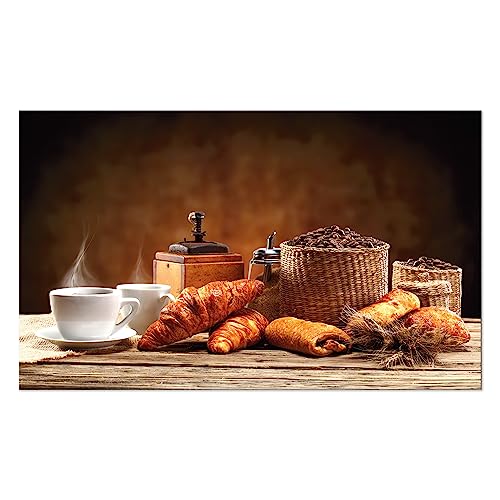 GRAZDesign Küchenrückwand Spritzschutz Küche Glas | Kaffee mit Frühstück Braun Motiv | für Herd und Spüle, Rückwand Küche, Glasplatte mit Motiv Küchenbilder, 60x40cm