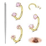 MODRSA Anneau de Nez Fer à Cheval Piercing Septum 18G Acier Chirurgical Doré Bijou Coeur Zirconium Rose 8mm pour Femme