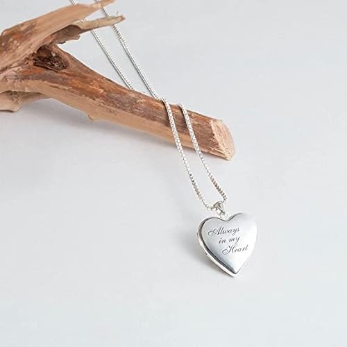 Picturesongold.com Always In My Heart Stainless Steel Heart Locket Pendant Necklace - 3/4 Inch X 3/4 Inch - Includes Stainless Steel 18 Inch Cable Chain, Locket + 2 Photos + Engraving #TOP3