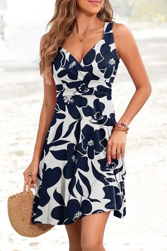 Image of Womens Wrap V Neck Sleeveless Sundress Summer Flare Tank Dress