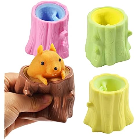 Vibbang 4 Pcs Squeeze Toys Children's Squirrel Cup Stumps Relief Sensory Stumps Fidget Toys Decompression Tree Flip Animal Stress Balls Toys for Kids Adult Play Gift (Squirrel) Cover