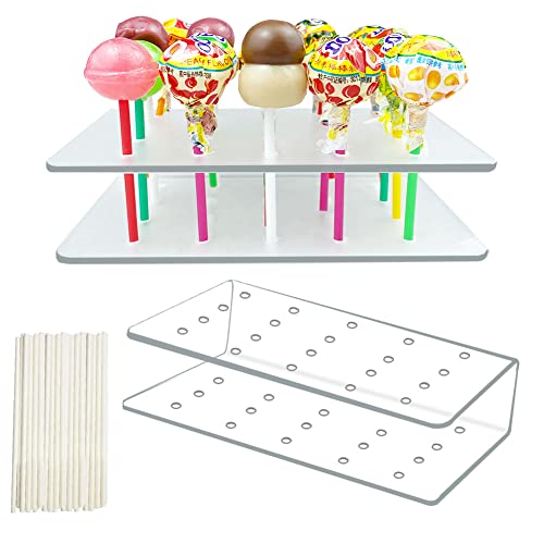 Support Sucette, 2 Pièces Pop Cake, 20 Trous Moule Pop Cake, Cake Pop avec 100 Pièces Bâtons, Support Pop Cake Convient pour Fête de Mariage Fête D'anniversaire Halloween Decoration