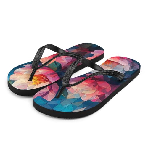 Pink Geometric Floral Flip-Flops, Stylish Summer Sandals, Comfortable Beach Slides, Casual Pool Shoes for Women2