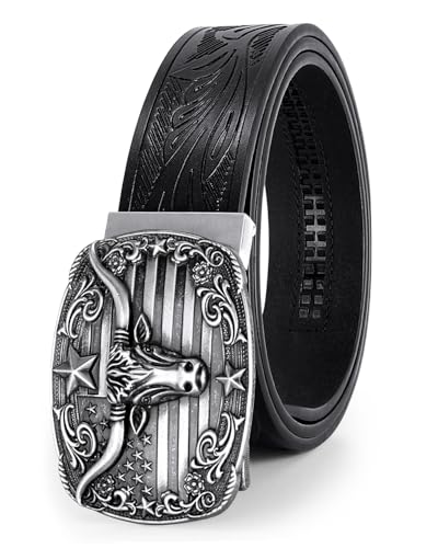 Image of BELTROAD Mens Ratchet Western Belt Leather Cowboy Belts for Men with Automatic Western Buckle Belt for Jeans Christmas Gifts