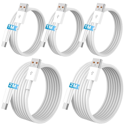 5Pack USB A to USB C Fast Charging Cable,【2x2M+3x1M】 Type C Cord Compatible with iPhone 17/16/15 Android, White