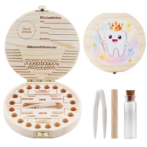 Spehulg Zahndose Milchzähne Mädchen Holz Zahnbox für Milchzähne Milchzahndose Mädchen Jungen Aufbewahrungsbox für Baby-Zähne Box Zahnfee Geschenke Kinderzahndosen