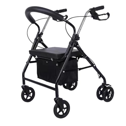 Hubiuyo 手押し車 多機能椅子付き 折りたたみ ショッピング 買い物カート シニア 座れる 折りたたみ 4輪 歩行介助 補助具 軽量 簡単組立 ブレーキ付き 高齢者 歩行補助 荷物 介護 老人 歩行車 敬老の日 (6輪ブラック + ショッピングバッグ