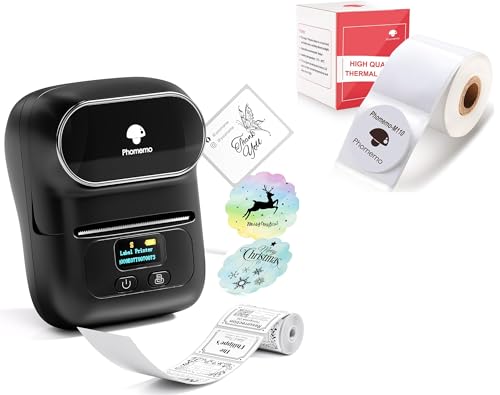 Phomemo M110 Etiquetadora con 2 Rollos de Etiquetas, Impresora de Etiquetas Adhesivas Bluetooth térmica portátil, para Uso en oficinas, códigos de Barras, pequeñas Empresas, Tiendas