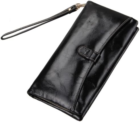 OULINBEIN Femmes Et Fille Noir 100% Cuir De Bovin Véritable Portefeuille Porte-Monnaie Pochette Besace Porte De Billets
