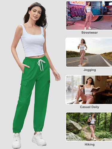 Image of Cromoncent Girls&Womens Cargo Pants Elastic Waist Lightweight Outdoor Jogger Pants, 6 Years - XX-Large