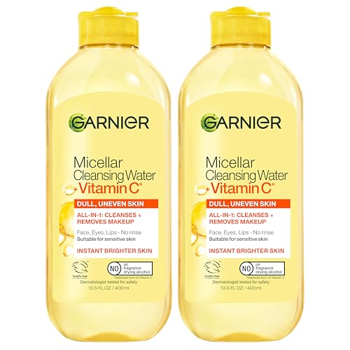 Garnier Micellar Water with Vitamin C, Facial Cleanser & Makeup Remover, Brightening & Hydrating, For All Skin Types, Vegan, Cruelty Free, 13.5 Fl Oz (400mL), 2 Count
