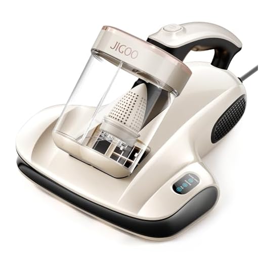 JIGOO S100 Aspirador de ácaros, Aspiradora Antiacaros para colchones con Sensor de ácaros, Pantalla LED, vibración, luz UV, ultrasonido, Elimina 99.9%, Especial Alergias, para Colchones y Sofás