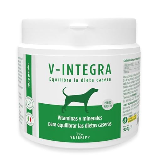 V INTEGRA Cão adulto 500 g, suplemento completo rico em vitaminas e minerais para equilibrar dieta caseira e barf, V Integra vitaminas para cães, suplementos para cães Made in Italy