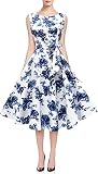 Hanpceirs Women's Boatneck Sleeveless Swing Vintage 1950s Cocktail Dress Porcelain L